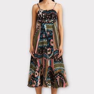Kenzo France Dress Size US XS 100% Silk Appliqué Embroidered Luxury Designer